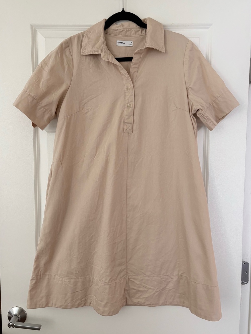 Sonoma Beige Collared Short-Sleeve Mini Dress